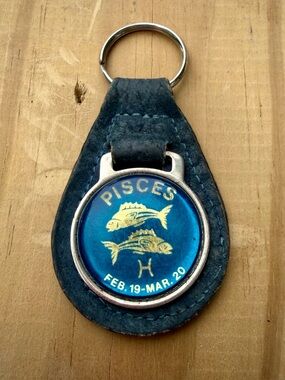 Pisces Zodiac Leather Keychain | Blue Astrology Medallion